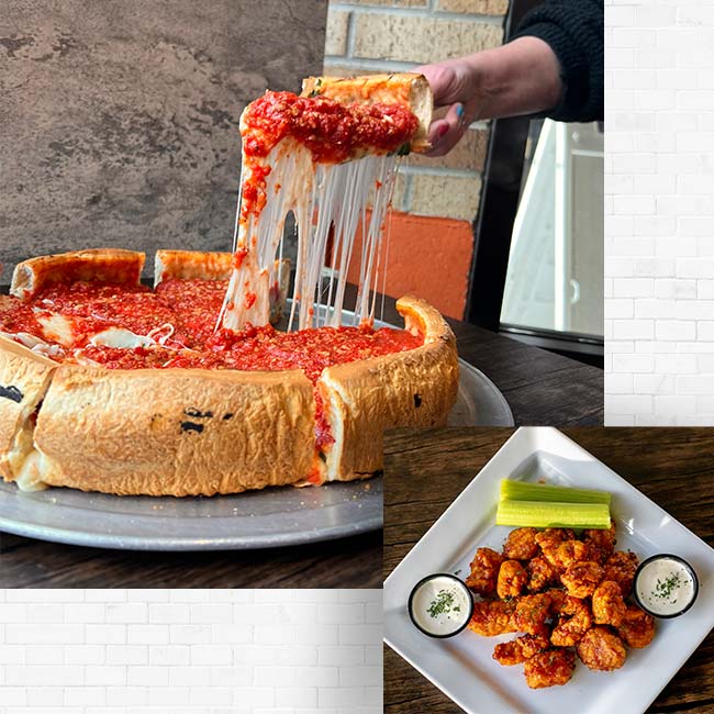 Frankie's Chicago Style Pizza restaurant in Maple Grove, MN deep dish pan pizza and buffalo chicken wings