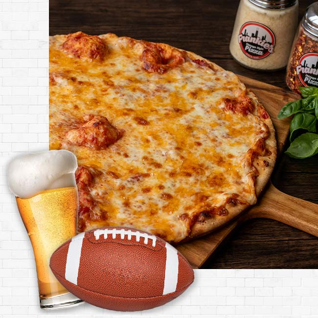 Frankie's Chicago Style Pizza restaurant in Maple Grove, MN three cheese pizza, ice cold beer and football