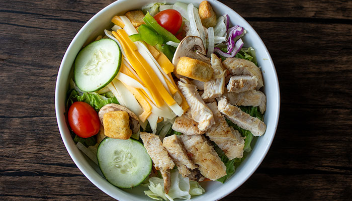 Frankie's is serving a grilled chicken salad for your next meal