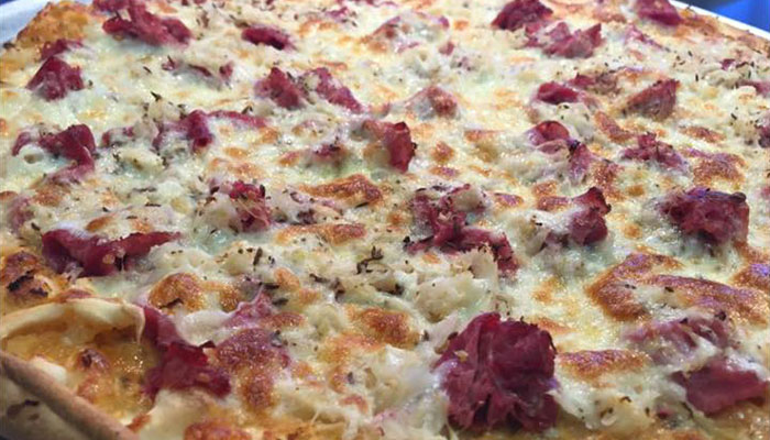 Pastrami Rueben pizza from Franks Pizza March 2025